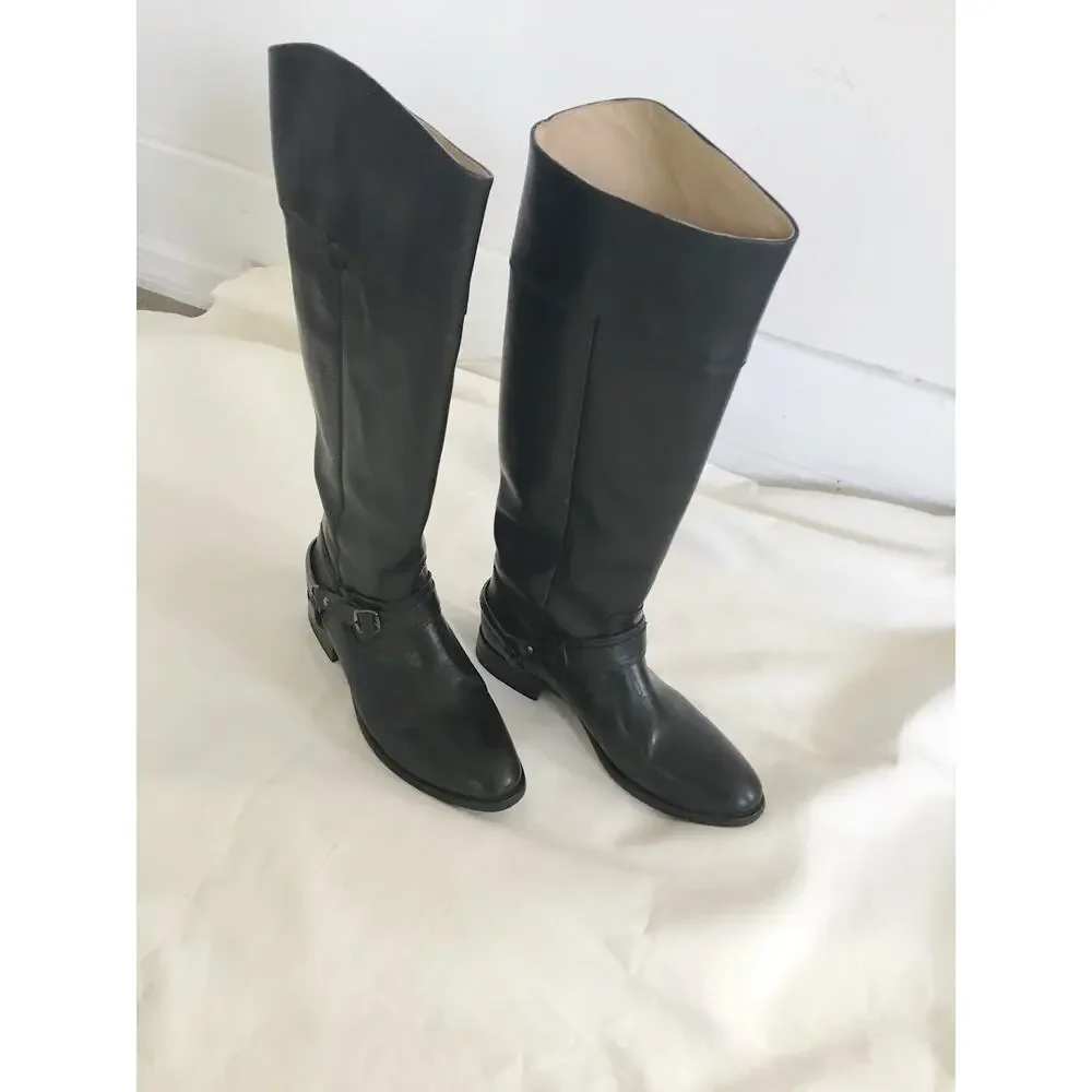 Frye Lindsay Spur Black Leather Tall Riding Boots NIB Size 9